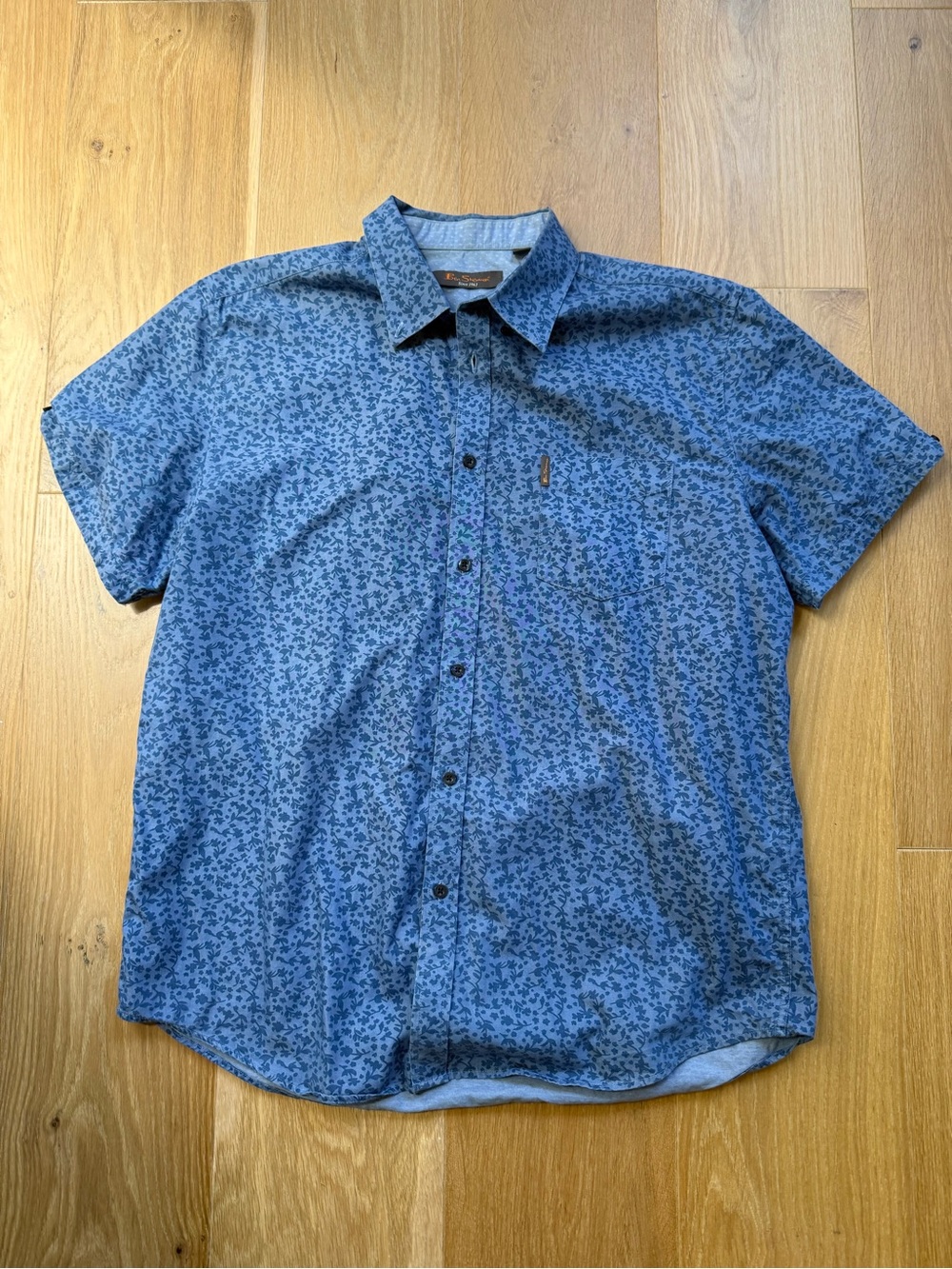 Ben Sherman Blue Floral Short-Sleeve Button-Down Shirt